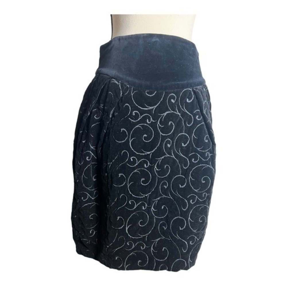 Vintage 80s Byblos Black Velvet Embroidered Skirt Size M